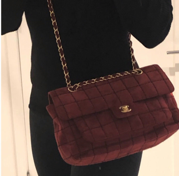 CHANEL Vintage Red Suede Flap Handbag
