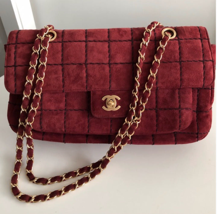 CHANEL Vintage Red Suede Flap Handbag