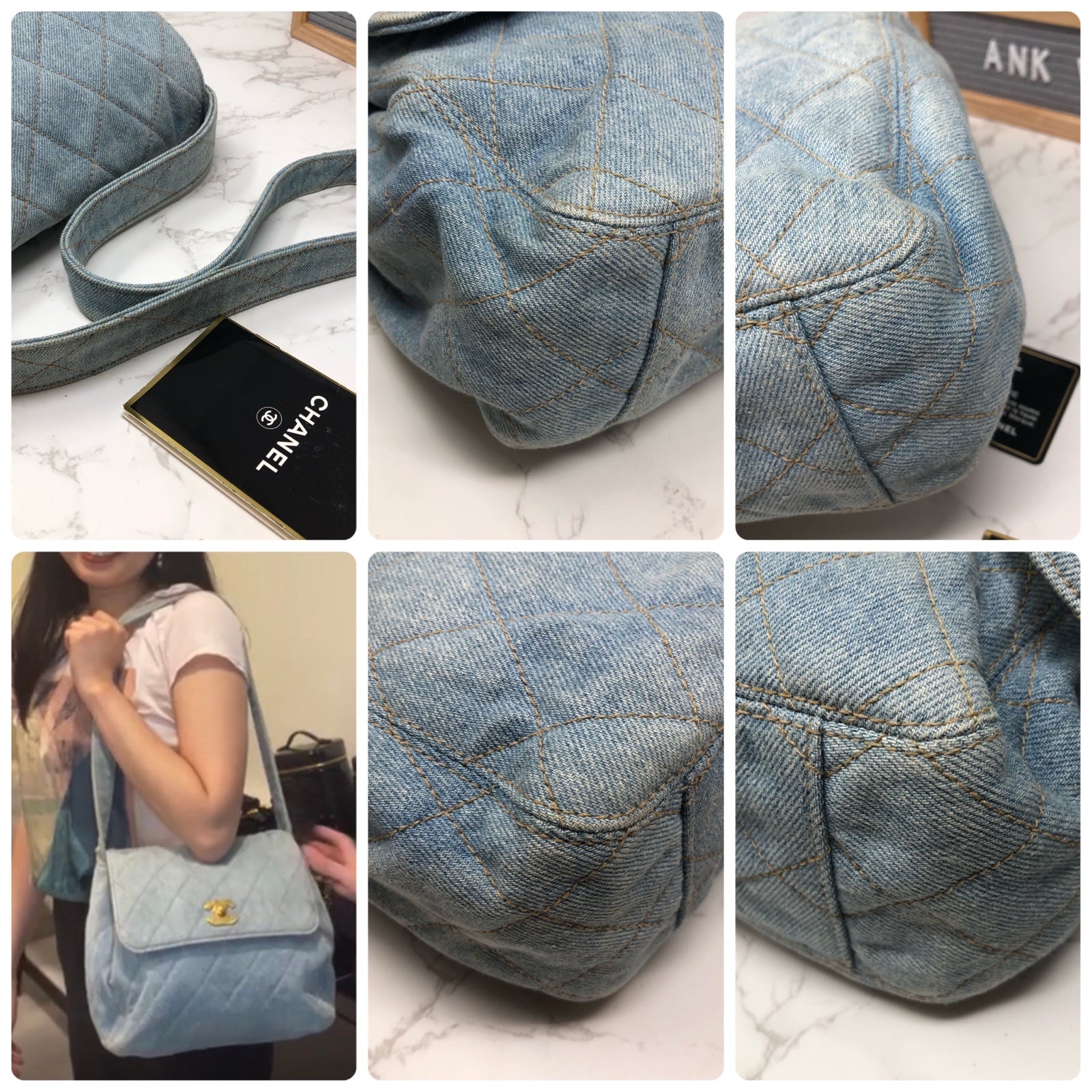 AUTHENTIC CHANEL VINTAGE blue Denim CC 24k gold plated turn lock shoulder bag