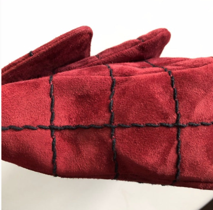 CHANEL Vintage Red Suede Flap Handbag