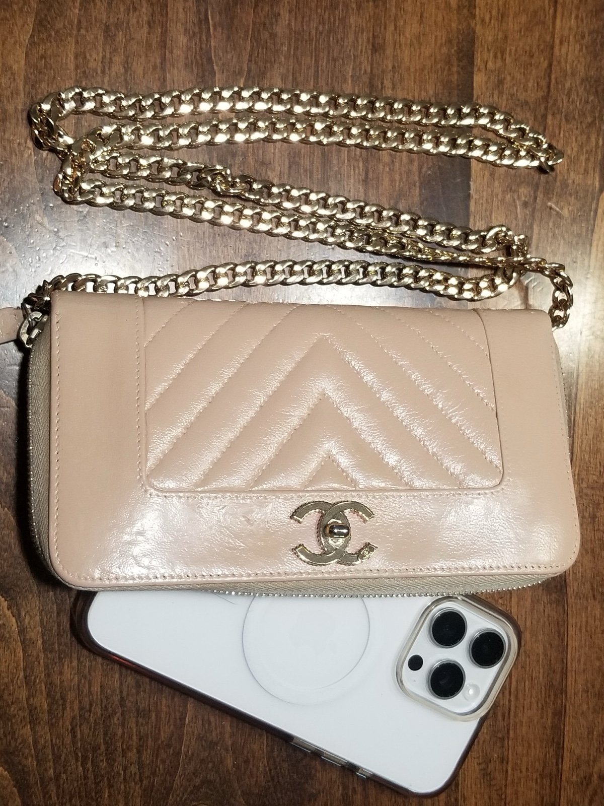 Beige Chanel Mademoiselle Quilted Leather Wallet on Chain crossbody Bag