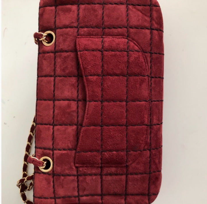 CHANEL Vintage Red Suede Flap Handbag