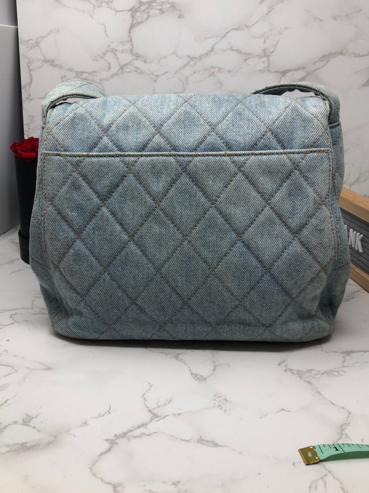 AUTHENTIC CHANEL VINTAGE blue Denim CC 24k gold plated turn lock shoulder bag